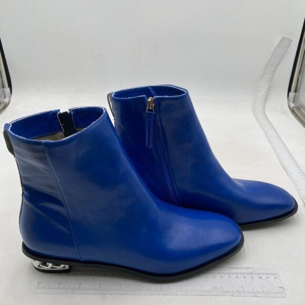 YDN Women Square Closed Toe Ankle Boots Chunky Block Low Heels Short Boot Blue - Picture 4 of 8